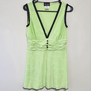 Y2K 90s Vintage Babydoll Top Textured Lime green Black Lace Size L